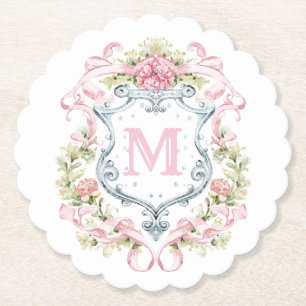 Grandmillennial Blumenwappen-Monogramm   Braut- Untersetzer