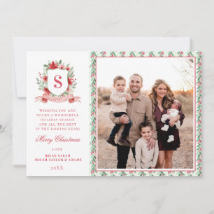 Grandmillennial Blumige Krone Weihnachtsmonogram Feiertagskarte