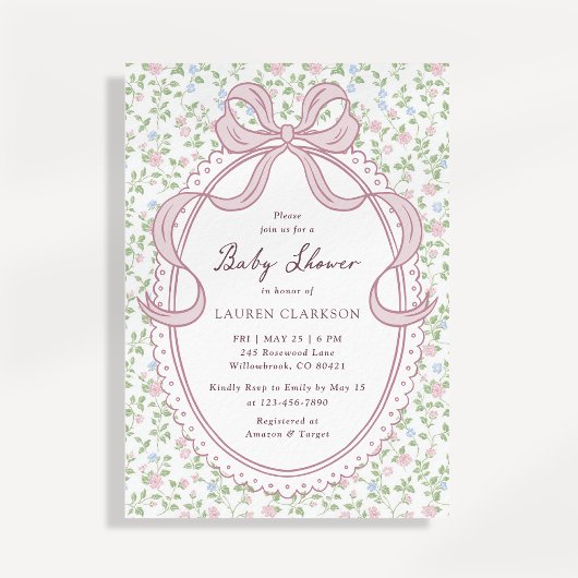 Grandmillennial Bow Baby Shower Invitation Einladung