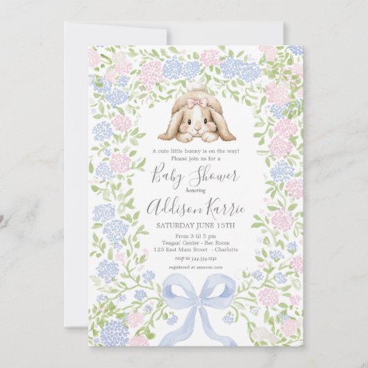 Grandmillennial Bunny Rabbit baby shower invite Einladung (Vorderseite)