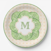 Grandmillennial Cabbage Leaf Monogram | Rattan Pappteller (Vorderseite)