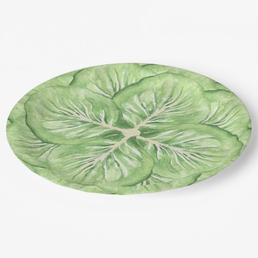 Grandmillennial Cabbage Leaf Paper Pappteller (Schrägansicht)
