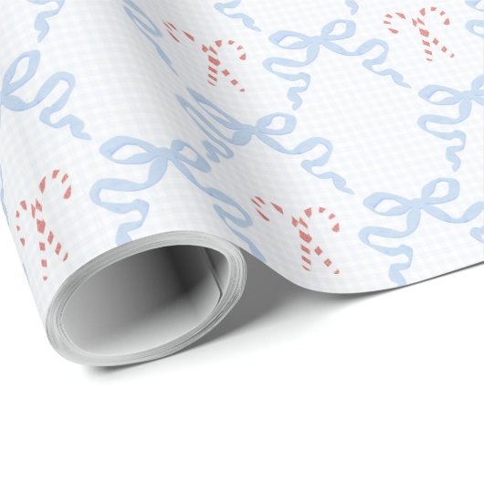 Grandmillennial Candy Cane Christmas Bows Geschenkpapier (Rolleneckpunkt)