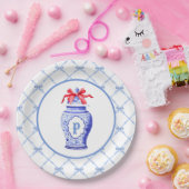 Grandmillennial Chinoiserie Ginger Jar Monogram Pappteller (Party)