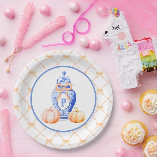 Grandmillennial Chinoiserie Ginger Jar Monogram Pappteller (Party)