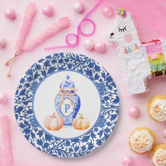 Grandmillennial Chinoiserie Ginger Jar Monogram Pappteller (Party)