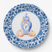 Grandmillennial Chinoiserie Ginger Jar Monogram Pappteller (Vorderseite)