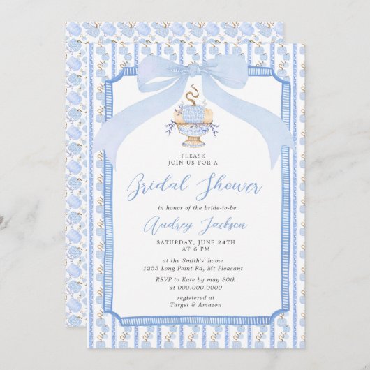 Grandmillennial Chinoiserie Pumpkin Bridal Shower Einladung (Vorne/Hinten)