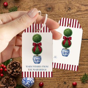 Grandmillennial Chinoiserie Topiary Rot Geschenkanhänger