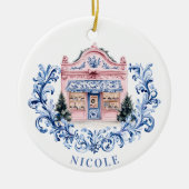 Grandmillennial Christmas Damask French Shop Keramik Ornament (Vorne)