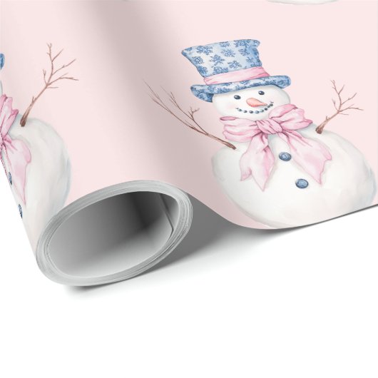 Grandmillennial Christmas Damask Snowman Geschenkpapier (Rolleneckpunkt)