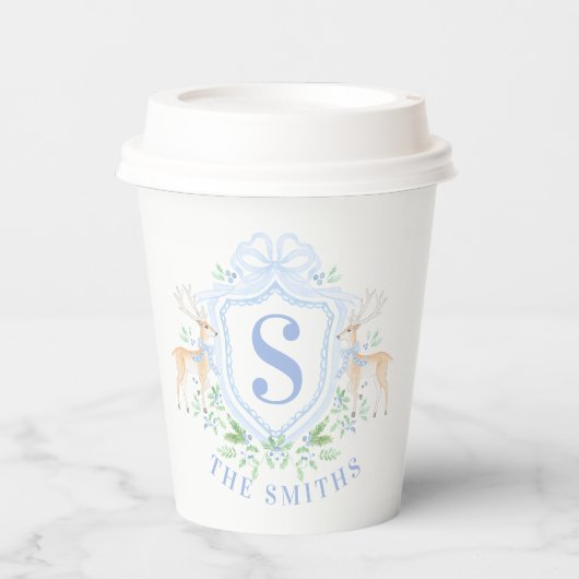 Grandmillennial Christmas Hirsch Wappen Monogram Pappbecher (Vorderseite)
