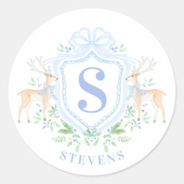 Grandmillennial Christmas Hirsch Wappen Monogram Runder Aufkleber