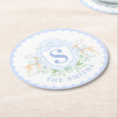 Grandmillennial Christmas Hirsch Wappen Monogram Runder Pappuntersetzer (Angewinkelt)