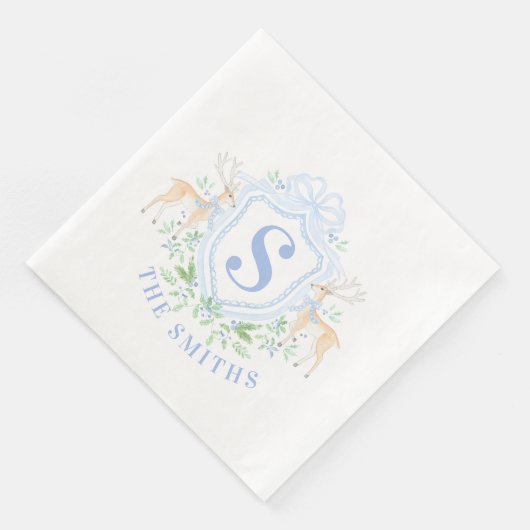 Grandmillennial Christmas Hirsch Wappen Monogram Serviette (Ecke)