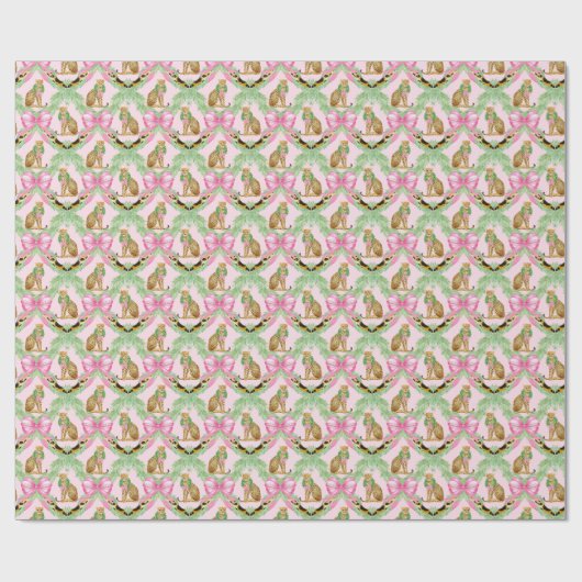 Grandmillennial Christmas Leopard Monogram Geschenkpapier (Flach)