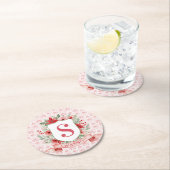 Grandmillennial Christmas Monogram Crest Runder Pappuntersetzer (Vor Ort)