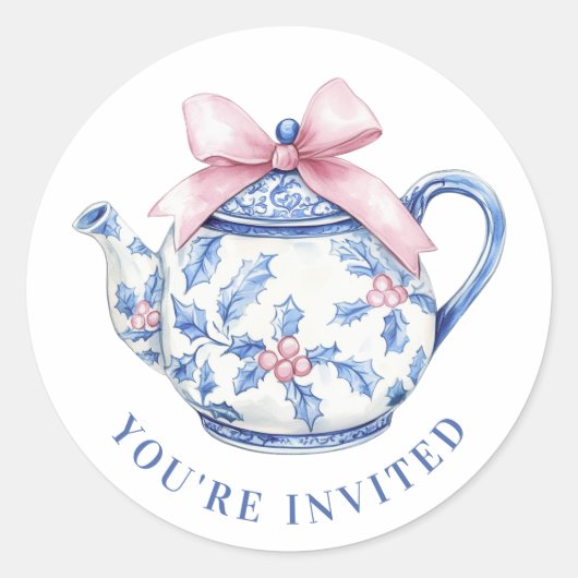 Grandmillennial Christmas Tee Pot Runder Aufkleber (Vorderseite)