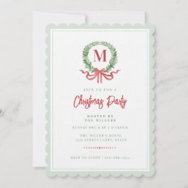 Grandmillennial Christmas Wreath Monogram Einladung