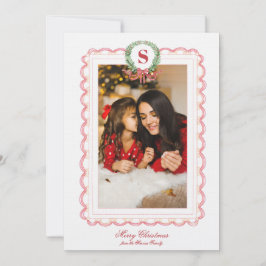 Grandmillennial Christmas Wreath Monogram Foto Einladung