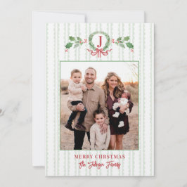 Grandmillennial Christmas Wreath Monogram Foto Einladung