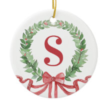 Grandmillennial Christmas Wreath Monogram