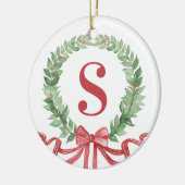 Grandmillennial Christmas Wreath Monogram Keramik Ornament (Links)