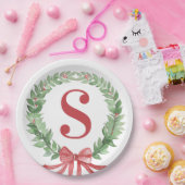 Grandmillennial Christmas Wreath Monogram Pappteller (Party)