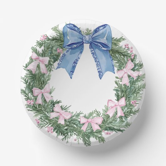 Grandmillennial Christmas Wreath Monogram Pappteller (Vorderseite)