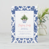 Grandmillennial Damask Weihnachtsbaum Einladung (Stehend Vorderseite)