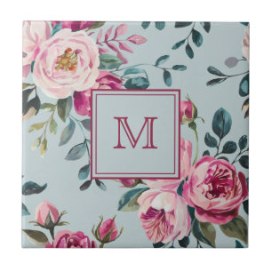 Grandmillennial Dusty Rose Floral Benutzerdefinier Fliese