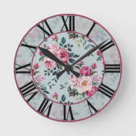 Grandmillennial Dusty Rose Floral Benutzerdefinier Runde Wanduhr