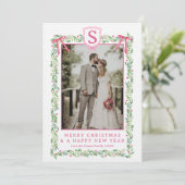 Grandmillennial Evergreen Swag mit Bows | Foto Einladung (Stehend Vorderseite)