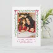 Grandmillennial Evergreen Swag mit Bows | Foto Einladung (Stehend Vorderseite)