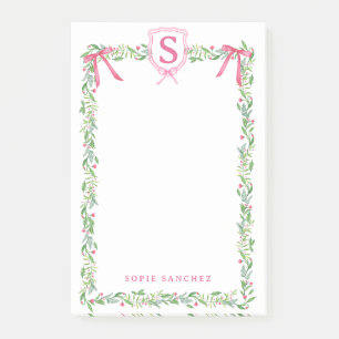 Grandmillennial Evergreen Swag mit Monogram Post-it Klebezettel