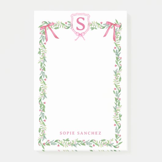 Grandmillennial Evergreen Swag mit Monogram Post-it Klebezettel (Vorderseite)