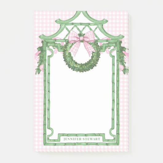 Grandmillennial Evergreen Swag mit Monogram Post-it Klebezettel (Vorderseite)