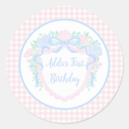 Grandmillennial Floral Gingham Preppy Birthday Runder Aufkleber