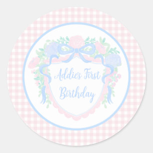 Grandmillennial Floral Gingham Preppy Birthday Runder Aufkleber