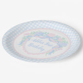 Grandmillennial Floral Gingham Preppy Paper Plate Pappteller (Schrägansicht)