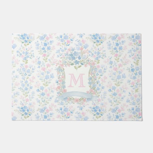 Grandmillennial Floral Monogram Personalized Fußmatte (Vorderseite)