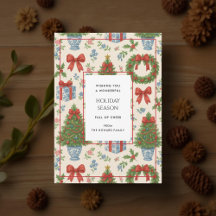 Grandmillennial Floral Pine Trees Bow Holiday Card