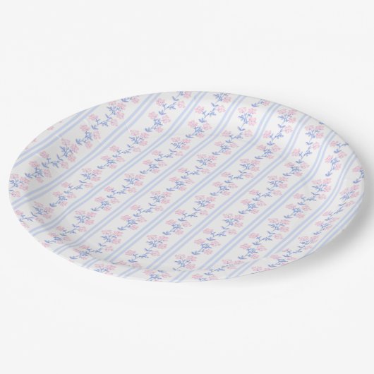 Grandmillennial Floral Preppy Paper Plate Pappteller (Schrägansicht)