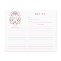 Grandmillennial Floral Wappen Monogramm Rezept Kar