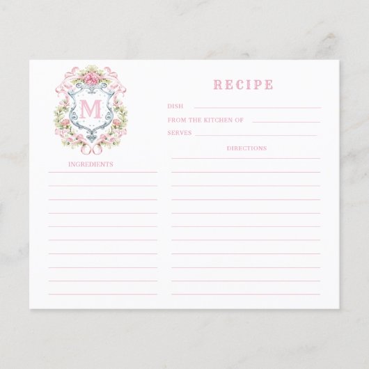 Grandmillennial Floral Wappen Monogramm Rezept Kar (Vorderseite)