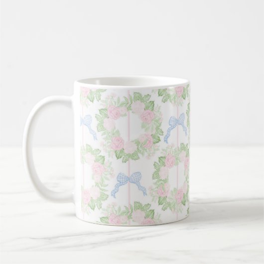 Grandmillennial Floral Wreaths Gingham Bows Tasse (Links)