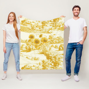 Grandmillennial-Goldsonnenblumen-Toile-Muster Fleecedecke