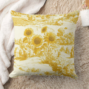 Grandmillennial-Goldsonnenblumen-Toile-Muster Kissen