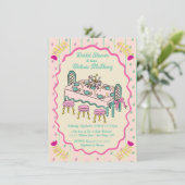 Grandmillennial Hand Drawing Table Brautparty Einladung (Stehend Vorderseite)