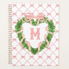 Grandmillennial Heart Wreath Monogram Bamboo & Bow Planer